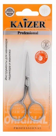 KAIZER Ножницы  Арт.404012   маникюрные, прямые, серебро,  ручная алмазная заточка