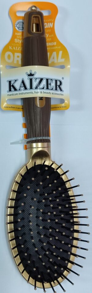 KAIZER Расчёска  Арт.802922   массажная овальная, ручка резиновая, коричневая, цвет золото, KAIZER