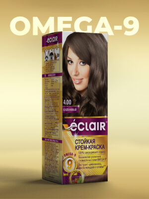 ЕCLAIR Стойкая крем-краска  тон  4.00  для волос  с маслами "OMEGA 9",    КАШТАНОВЫЙ