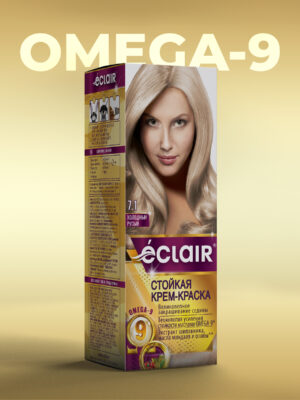 ЕCLAIR Стойкая крем-краска  тон  7.1   для волос  с маслами "OMEGA 9",   ХОЛОДНЫЙ  РУСЫЙ