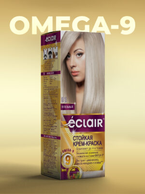 ЕCLAIR Стойкая крем-краска  тон  9.1    для волос  с маслами "OMEGA 9",   ПЕПЕЛЬНЫЙ