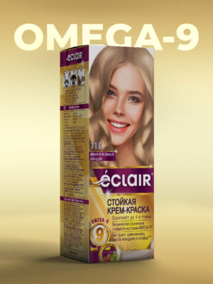 ЕCLAIR Стойкая крем-краска  тон  11.6  для волос  с маслами "OMEGA 9",  ЯРКИЙ  ПЕПЕЛЬНЫЙ  БЛОНДИН