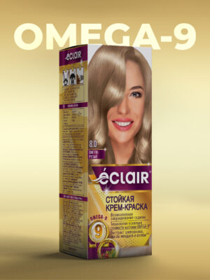 ЕCLAIR Стойкая крем-краска  тон  8.0   для волос  с маслами "OMEGA 9",   СВЕТЛО  РУСЫЙ