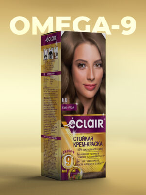 ЕCLAIR Стойкая крем-краска  тон  6.0   для волос  с маслами "OMEGA 9",     ТЁМНО  РУСЫЙ