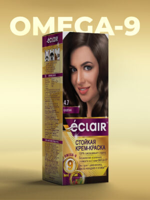 ЕCLAIR Стойкая крем-краска  тон  4.7  для волос  с маслами "OMEGA 9",      КАШТАН