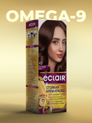 ЕCLAIR Стойкая крем-краска  тон  4.3  для волос  с маслами "OMEGA 9",     ЗОЛОТИСТЫЙ  КОФЕ