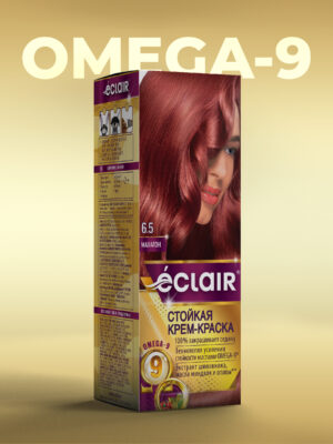 ЕCLAIR Стойкая крем-краска  тон  6.5   для волос  с маслами "OMEGA 9",    МАХАГОН