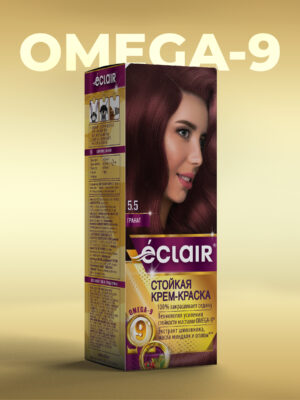 ЕCLAIR Стойкая крем-краска  тон  5.5  для волос  с маслами "OMEGA 9",     ГРАНАТ