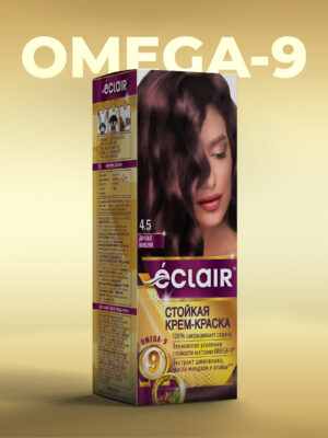 ЕCLAIR Стойкая крем-краска  тон  4.5  для волос  с маслами "OMEGA 9",     ДИКАЯ  ВИШНЯ