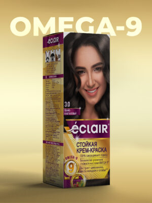 ЕCLAIR Стойкая крем-краска  тон  3.0  для волос  с маслами "OMEGA 9",   ТЁМНЫЙ  КАШТАН