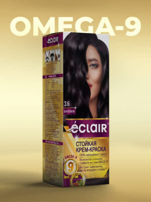ЕCLAIR Стойкая крем-краска  тон  3.6  для волос  с маслами "OMEGA 9",    БАКЛАЖАН