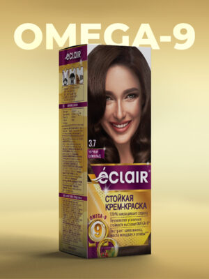 ЕCLAIR Стойкая крем-краска  тон  3,7  для волос  с маслами "OMEGA 9",   ЧЁРНЫЙ  ШОКОЛАД