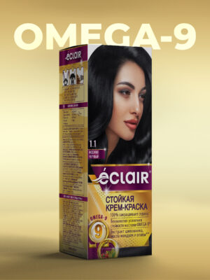ЕCLAIR Стойкая крем-краска  тон  1.1    для волос  с маслами "OMEGA 9",   ИССИНЯ - ЧЕРНЫЙ