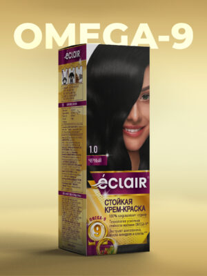 ЕCLAIR Стойкая крем-краска  тон  1.0    для волос  с маслами "OMEGA 9",   ЧЁРНЫЙ