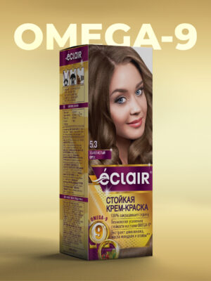 ЕCLAIR Стойкая крем-краска  тон  5.3  для волос  с маслами "OMEGA 9",     ЗОЛОТИСТЫЙ  ОРЕХ
